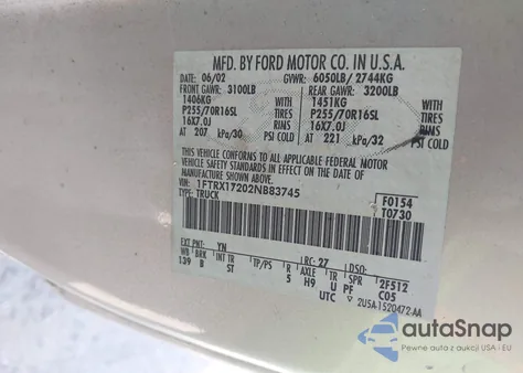 2002 Ford F-150 Xl/Xlt из США, поврежденный, VIN 1FTRX17202NB83745